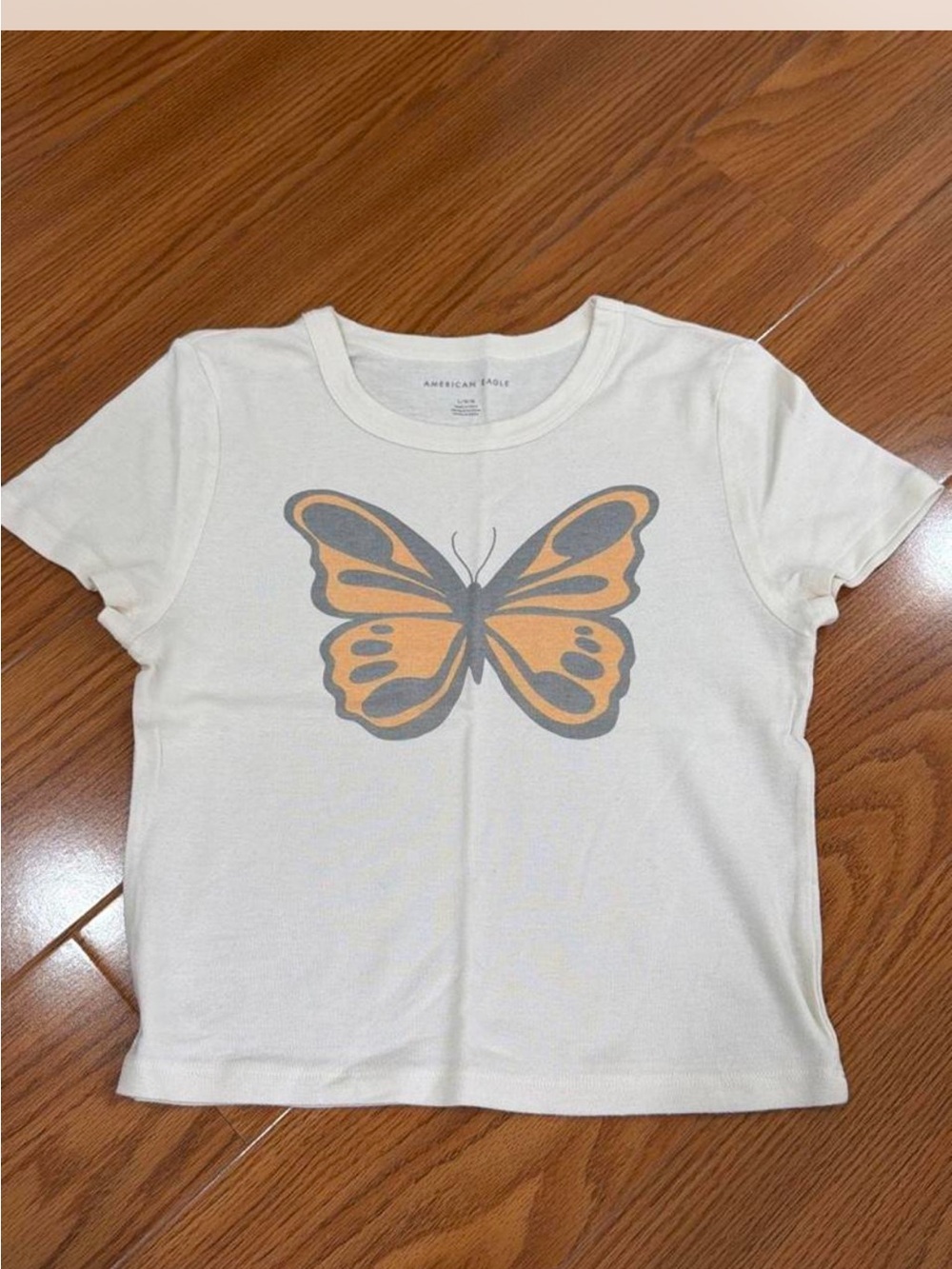 American Eagle Outfitters Crop Cream Butterfly Graphic Tee
